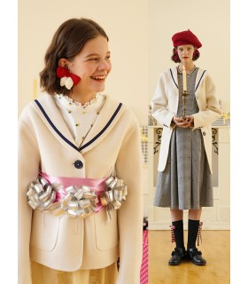 Manteau en laine double face à carreaux avec col marine 