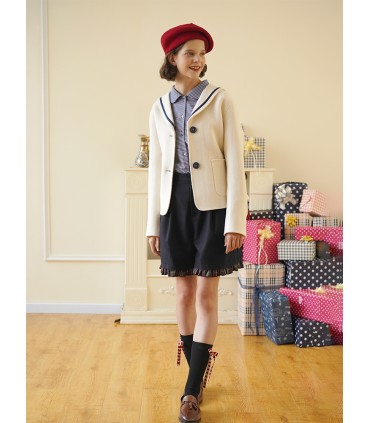 Plaid dobbeltsidet uldfrakke med navy krave 