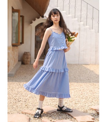 花瓣边吊带半身裙套装