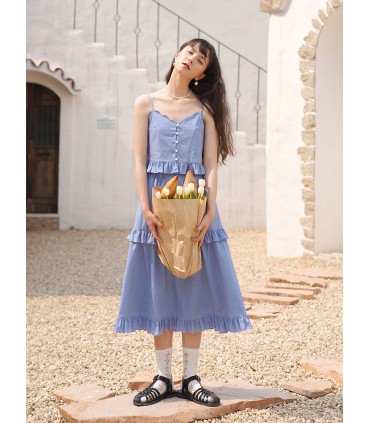 花瓣边吊带半身裙套装