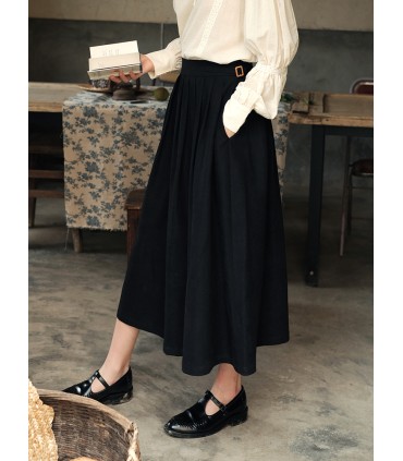 Вельветовая макси-юбка со складками и карманами