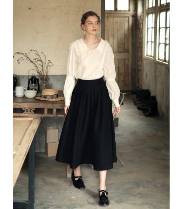 Вельветовая макси-юбка со складками и карманами