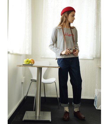 Áo thun dài tay sọc thêu chữ 