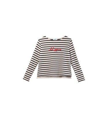 Áo thun dài tay sọc thêu chữ 