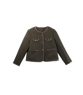 Manteau court en laine col rond français 