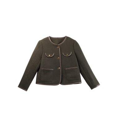 Franse korte wollen jas met ronde hals 