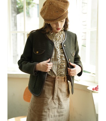 Fransız yuvarlak yakalı yün kısa kaban 