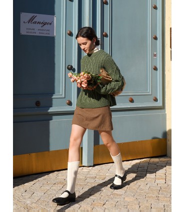 Gonna a trapezio in lana fine marrone 