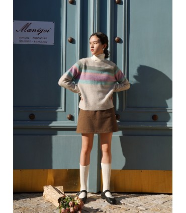 Gonna a trapezio in lana fine marrone 