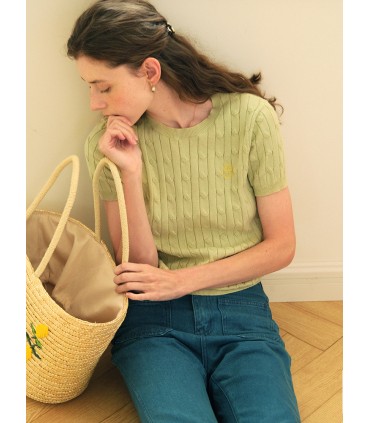 Gebreid katoenen T-shirt met korte mouwen