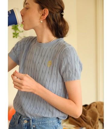 Gebreid katoenen T-shirt met korte mouwen