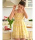 Lemon Yellow Floral Sling Dress Short Skirt 
