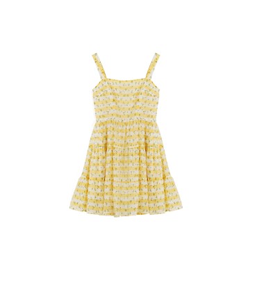 Zitronengelbes Blumen-Sling-Kleid Kurzer Rock 