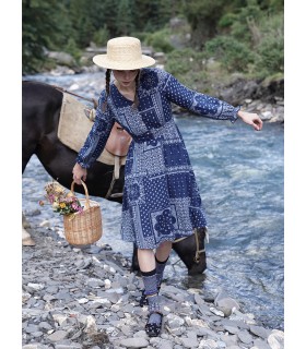 Rustic rustic V-neck long-sleeve printed dress 