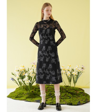 Kinesisk stil, trefärgad mesh-tröja med genomskinlig botten 