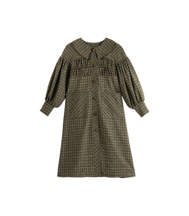 Manteau long en laine épissée de velours à revers larges 