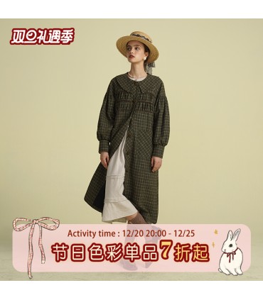 Manteau long en laine épissée de velours à revers larges 