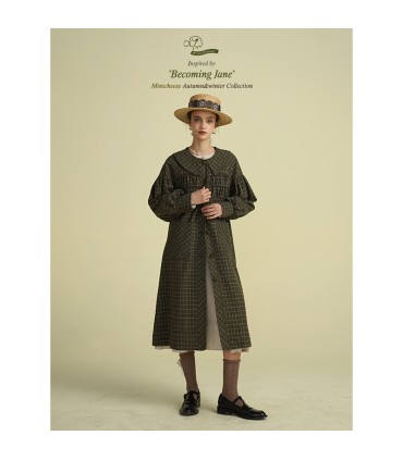 Large lapel velvet splicing woolen long coat 