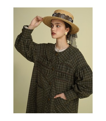 Large lapel velvet splicing woolen long coat 