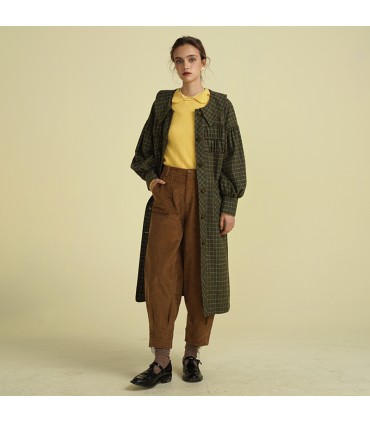 Large lapel velvet splicing woolen long coat 