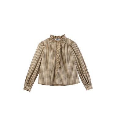 Camisa clásica con cuello de encaje a cuadros 