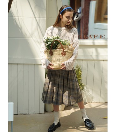 Good-looking plaid pleated mid-length skirt 