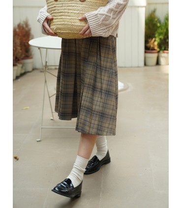 Good-looking plaid pleated mid-length skirt 