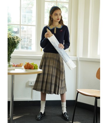Good-looking plaid pleated mid-length skirt 