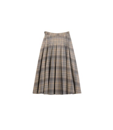 Good-looking plaid pleated mid-length skirt 