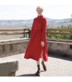 فستان صيني من الصوف المحبوك بياقة مدورة أحمر 