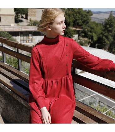 Vestido de gola rulê vermelho chinês de malha de lã 