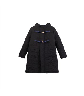 撞色经典黑牛角扣长款带帽棉服