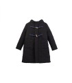 Contrasting color classic black horn buckle long padded jacket with hood 