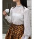 Kemeja bahagian bawah turtleneck lengan renda klasik