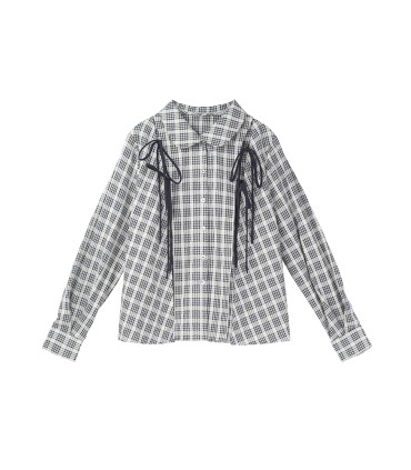 Primavera e outono Camisa francesa de manga comprida amarrada 