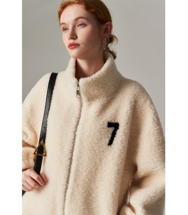 Chaqueta informal de piel de oveja con cuello levantado