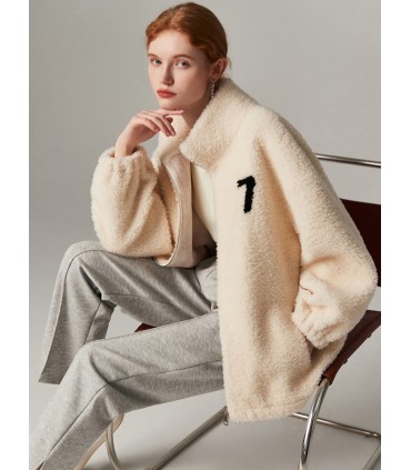 Chaqueta informal de piel de oveja con cuello levantado
