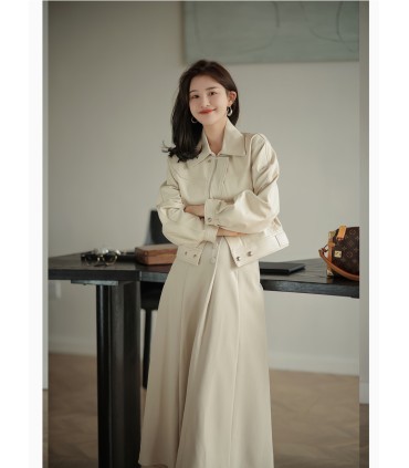 Saia solta estilo Hepburn saia evasê 2023 nova primavera casual saia cintura alta 