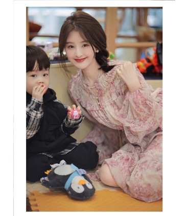 발렌타인 데이 드레스 부드러운 바람 패션 프린트 드레스 2023 봄 새로운 쉬폰 드레스 