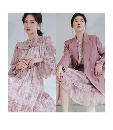 Valentinstagskleid Sanfter Wind Mode bedrucktes Kleid 2023 Frühlingsneues Chiffonkleid 