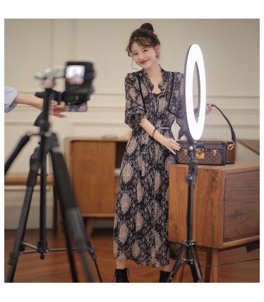 [Spot in seconds] Monaco Garden loose and comfortable tea break skirt autumn new print dress 