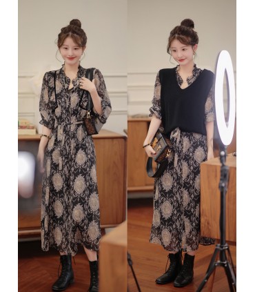 [Spot in seconden] Monaco Garden losse en comfortabele theepauze rok herfst nieuwe print jurk 