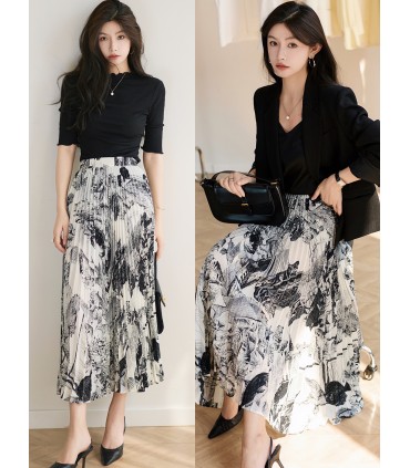Cicada Shiyu separuh skirt gaya kebangsaan Skirt berlipat A-line 2023 musim bunga skirt pertengahan panjang baharu