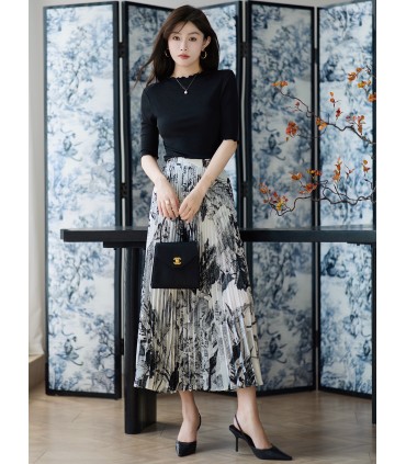 Cigarra Shiyu meia saia estilo nacional saia plissada linha A 2023 primavera nova saia média