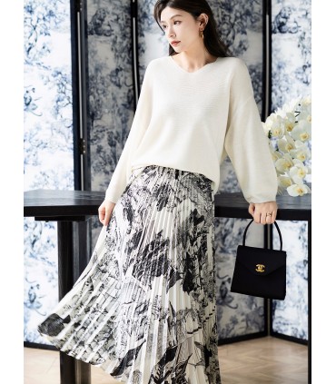 Cicada Shiyu halvkjol nationell stil A-linje veckad kjol 2023 våren ny mellanlång kjol