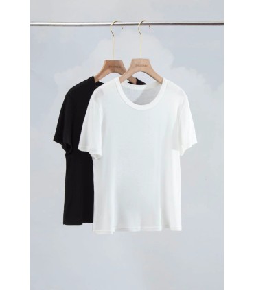 Eenvoudige zijden gebreide korte mouwen met ronde hals