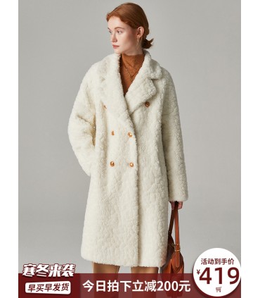 Sheep shearling mid-length Haining coat