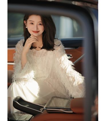 레이디스 실크 탑 레트로 화이트 셔츠 레이디스 2023 부드러운 바람 탑 