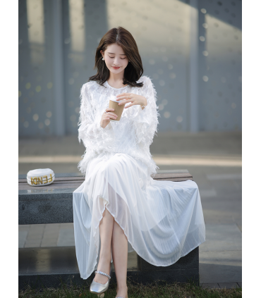 레이디스 실크 탑 레트로 화이트 셔츠 레이디스 2023 부드러운 바람 탑 