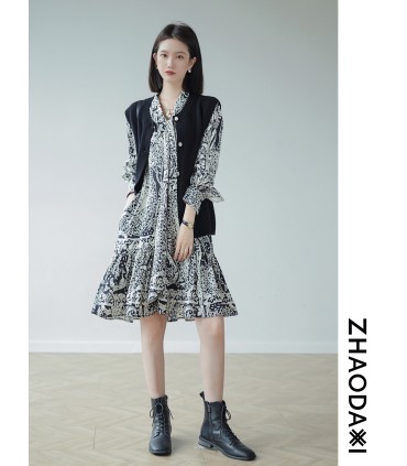 Jungle Zoo Abito da pausa tè stampato allentato 2023 Abito nuovo di moda primavera 